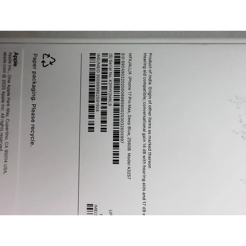 Apple IPhone 17 Pro Max Box Only Deep Blue 256GB Retail Packaging‎ MFXA4LL/A